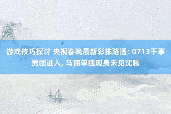 游戏技巧探讨 央视春晚最新彩排路透: 0713干事男团进入, 马丽单独现身未见沈腾